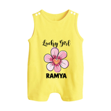Lucky Girl Personalized Button Romper - PASTEL YELLOW - New Born (Chest 18")