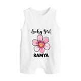 Lucky Girl Personalized Button Romper - WHITE - New Born (Chest 18")