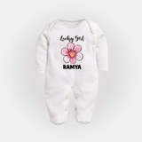Lucky Girl Personalized Full Body Suit - WHITE - New Born (Chest 7.5")