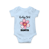 Lucky Girl Personalized Romper - BABY BLUE - New Born (Chest 14")