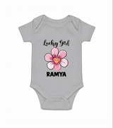Lucky Girl Personalized Romper - GREY - New Born (Chest 14")
