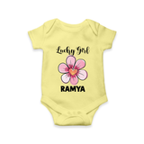 Lucky Girl Personalized Romper - PASTEL YELLOW - New Born (Chest 14")