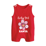 Lucky Girl Personalized Button Romper - RED - New Born (Chest 18")
