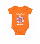 Lucky Girl Personalized Romper - ORANGE - New Born (Chest 14")