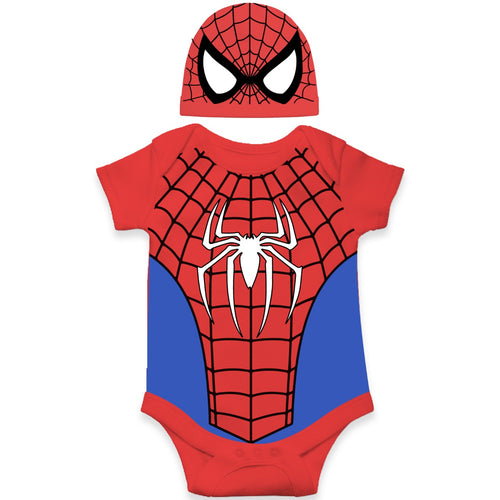 Playful SpiderBaby Inspired Baby Romper with Matching Mask Cap