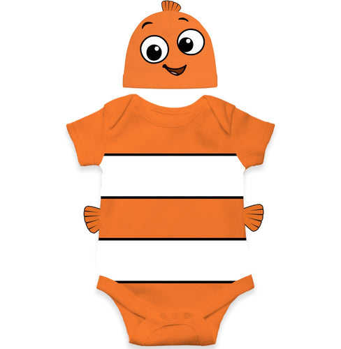 Wave Rider| Baby Romper with Matching Hat Adorable Clownfish Costume Onesie