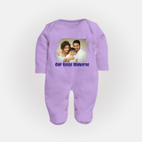 Our Little Universe Sleep suit/full sleeve body suit | Custom Family Sleep suit/full sleeve body suit Celebrating Your Little World - LILAC - New Born (Chest 7.5")