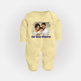 Our Little Universe Sleep suit/full sleeve body suit | Custom Family Sleep suit/full sleeve body suit Celebrating Your Little World - PASTEL YELLOW - New Born (Chest 7.5")