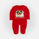 Our Little Universe Sleep suit/full sleeve body suit | Custom Family Sleep suit/full sleeve body suit Celebrating Your Little World - RED - New Born (Chest 7.5")