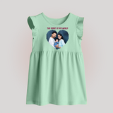 The Heart of My World Baby Frock | Custom Family Baby Frock for Loved Ones - MINT GREEN - 0 - 3 Months Old (Chest 17")