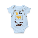 Mini Farmer Romper | Personalized Baby Romper with Cute Farmer Design - BABY BLUE - New Born (Chest 14")