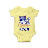 Be Meowsome Romper/onesie | Personalized Baby Romper/onesie for Cat Lovers - PASTEL YELLOW - New Born (Chest 14")