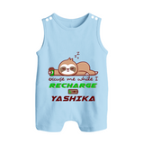Excuse Me While I Recharge Romper Suit/Sleeveless Romper | Personalized Baby Romper Suit/Sleeveless Romper for Resting - BABY BLUE - 0 - 5 Months Old (Chest 18")