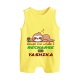 Excuse Me While I Recharge Romper Suit/Sleeveless Romper | Personalized Baby Romper Suit/Sleeveless Romper for Resting - PASTEL YELLOW - 0 - 5 Months Old (Chest 18")