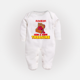 Mom and Dad's Treasure Sleep Suit/Full Sleeve Body Suit | Personalized Baby Sleep Suit/Full Sleeve Body Suit for Cherished Kids - WHITE - New Born (Chest 7.5")