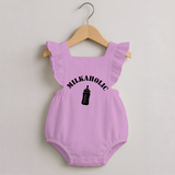 Milkaholic Romper Frock | Personalized Baby Romper Frock for Milk Lovers - BABY PINK - 0 - 3 Months Old (Chest 19")