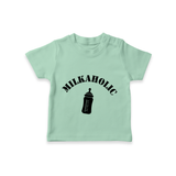 Milkaholic TShirt | Personalized Baby TShirt for Milk Lovers - MINT GREEN - 0-5 Months Old (Chest 17")