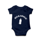 Milkaholic Romper | Personalized Baby Romper for Milk Lovers - NAVY BLUE - New Born (Chest 14")
