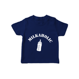 Milkaholic TShirt | Personalized Baby TShirt for Milk Lovers - NAVY BLUE - 0-5 Months Old (Chest 17")