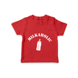Milkaholic TShirt | Personalized Baby TShirt for Milk Lovers - RED - 0-5 Months Old (Chest 17")