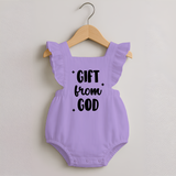 Gift From God Romper Frock | Custom Baby Romper Frock for Your Little Miracle - LILAC - 0 - 3 Months Old (Chest 19")