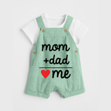 Mom + Dad Dungaree | Custom Baby Dungaree Celebrating Family Love - MINT GREEN - 0 - 5 Months Old (Chest 18")