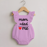 Mom + Dad Romper Frock | Custom Baby Romper Frock Celebrating Family Love - BABY PINK - 0 - 3 Months Old (Chest 19")