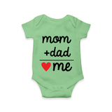 Mom + Dad Romper | Custom Baby Romper Celebrating Family Love - GREEN - New Born (Chest 14")