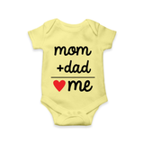 Mom + Dad Romper | Custom Baby Romper Celebrating Family Love - PASTEL YELLOW - New Born (Chest 14")