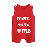 Mom + Dad Romper Suit | Custom Baby Romper Suit Celebrating Family Love - RED - 0 - 5 Months Old (Chest 18")