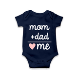 Mom + Dad Romper | Custom Baby Romper Celebrating Family Love - NAVY BLUE - New Born (Chest 14")