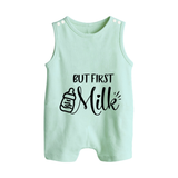 But First Milk Romper Suit | Custom Baby Romper Suit for Milk Lovers - MINT GREEN - 0 - 5 Months Old (Chest 18")