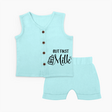 But First Milk Jabla Set | Custom Baby Jabla Set for Milk Lovers - BABY BLUE - 0 - 3 Months Old (Chest 9.8")