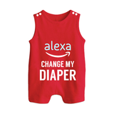Alexa Change My Diaper Romper Suit | Personalized Baby Romper Suit for Tech-Savvy Parents - RED - 0 - 5 Months Old (Chest 18")