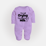 I'm Not Crying I'm Ordering Milk Sleep Suit | Custom Baby Sleep Suit for Hungry Little Ones - LILAC - New Born (Chest 7.5")