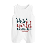 Hello World I Am New Here Romper Suit | Custom Baby Romper Suit for a Newborn Introduction - WHITE - 0 - 5 Months Old (Chest 18")