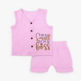 I May Be Small But I'm the Boss Jabla Set | Personalized Baby Jabla Set for Little Leaders - BABY PINK - 0 - 3 Months Old (Chest 9.8")