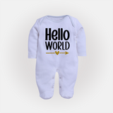Hello World Sleep Suit | Custom Baby Sleep Suit for the Newborn - BABY BLUE - New Born (Chest 7.5")