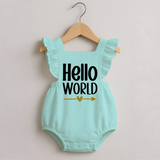 Hello World Romper Frock | Custom Baby Romper Frock for the Newborn - MINT GREEN - 0 - 3 Months Old (Chest 19")