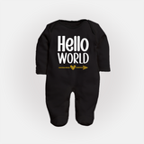 Hello World Sleep Suit | Custom Baby Sleep Suit for the Newborn - BLACK - New Born (Chest 7.5")