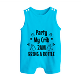 Party My Crib 2AM Bring a Bottle Romper Suit | Custom Baby Romper Suit for Midnight Celebrations - SKY BLUE - 0 - 5 Months Old (Chest 18")