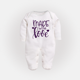 Made With Love Sleep Suit | Personalized Baby Sleep Suit for Your Little One - WHITE - New Born (Chest 7.5")
