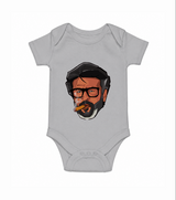 Rajini Face Art Print Baby Romper - GREY - New Born (Chest 14")