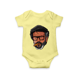 Rajini Face Art Print Baby Romper - PASTEL YELLOW - New Born (Chest 14")