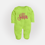 Little Sister Sleep suit | Personalized Sleep suit for Your Little Sister - LIME GREEN - New Born (Chest 7.5")