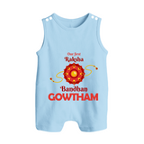 Baby Girl First Rakhi Button Romper - BABY BLUE - New Born (Chest 18")