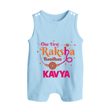 Baby First Rakhi Button Romper - BABY BLUE - New Born (Chest 18")