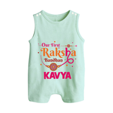 Baby First Rakhi Button Romper - MINT GREEN - New Born (Chest 18")