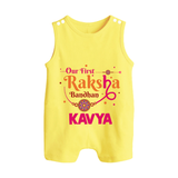 Baby First Rakhi Button Romper - PASTEL YELLOW - New Born (Chest 18")