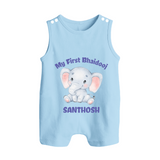 My First Bhai Dooj Baby Button Romper - BABY BLUE - New Born (Chest 18")